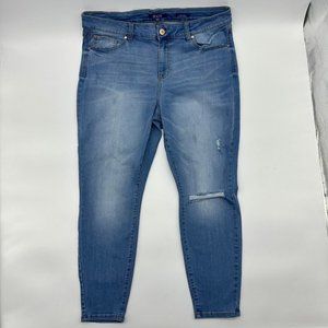 Revery Mid-Rise Skinny Ankle Women Plus 16W Distressed Stretch Denim Blue Jeans